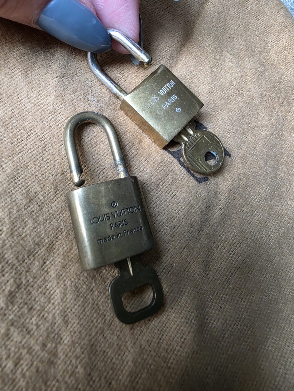 Authentic Louis Vuitton Brass Padlock & Key Set in Antique Gold Tone